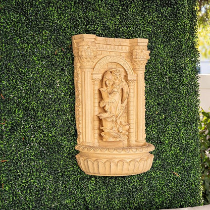 XBrand 30.3" Solar Pot Fountain, Tall Brown Maiden Holding Pot Wall Fountain, Outdoor Water Fountain, Polyresin