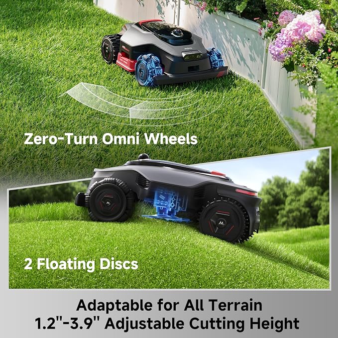 MOVA LiDAX Ultra 2000 AWD Robot Lawn Mower Wire Free RTK Free for up to 0.5 Acre*Dual Maps, 360° 3D LiDAR & AI Dual Vision Mapping, Robotic Mower with 4G, for 80% Slopes, Cutting Height 1.2”–3.9“