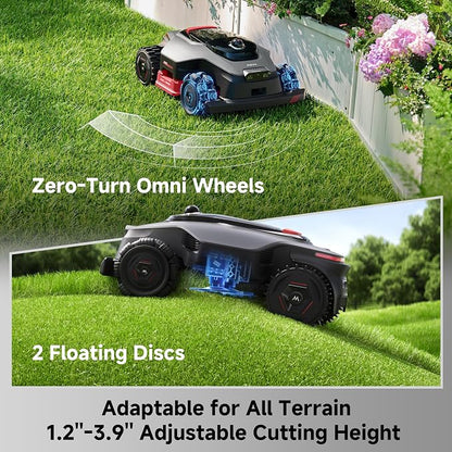 MOVA LiDAX Ultra 2000 AWD Robot Lawn Mower Wire Free RTK Free for up to 0.5 Acre*Dual Maps, 360° 3D LiDAR & AI Dual Vision Mapping, Robotic Mower with 4G, for 80% Slopes, Cutting Height 1.2”–3.9“