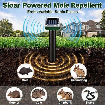 Mole Repellent for Lawns 10 Pack, Solar Powered Mole Repeller Ultrasonic Gopher Repellent, Outdoor Waterproof Vole Vibration Stakes,Sonic Gopher Deterrent Yard for Rodent Groundhog Snake Chipmunk