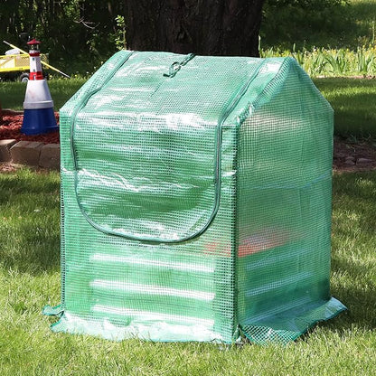 Sunnydaze Steel Raised Garden Bed with Mini Greenhouse - Outdoor Greenhouse Kit - 2 Zippered Doors - 2' x 2' - Green