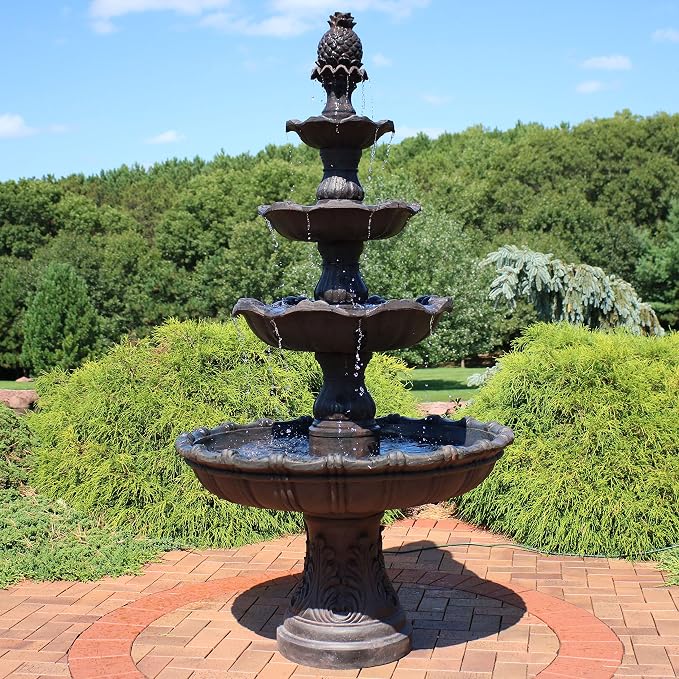 Sunnydaze Grand Courtyard 4-Tier Large Outdoor Water Fountain - 80" Tall Outdoor Fountain - Tiered Electric Garden Water Feature for Patio, Backyard, or Yard - Faux Stone Resin - Dark Chestnut