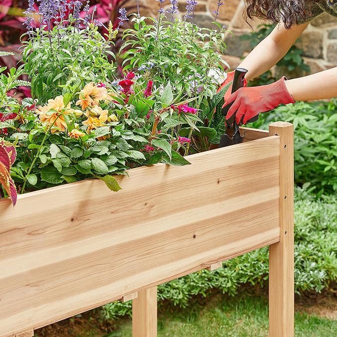 Topeakmart Wooden Garden Planter Boxes 48 X 23 X 30in Elevated Raised Garden Bed Outdoor with Legs Wooden Gardening Box for Flower/Vegetable/Herb/Tomato/Backyard/Patio