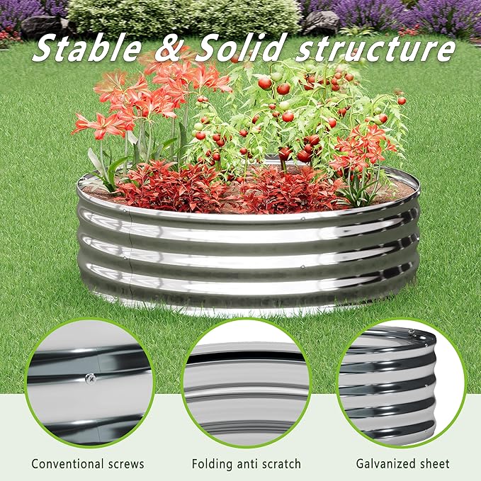 DIIYIV 3PCS 4x4x1FT Galvanized Raised Garden Bed, Outdoor Metal Vegetable Flower Planter Box Silver