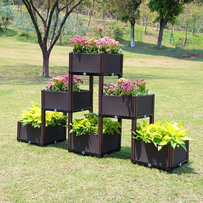 D'vine Dev Planter Raised Beds - Elevated Garden Box with Drainage Plug Raised Garden Beds for Vegetable/Flower/Herb Outdoor Standing Beds Gardening Kit, RGB-6