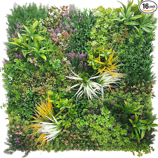 ODTORY Artificial Greenery Grass Wall Panels: 20''x 20'' 16P(45 sqft) | UV-Anti, Faux Ivy Privacy Fence Screen, Boxwood Backdrop, Vine Leaf Hedges Roll, Patio/Balcony/Garden/Backyard, Green Decor