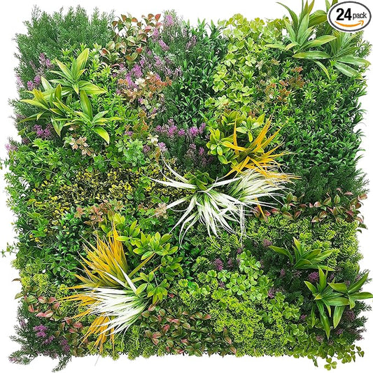 ODTORY Artificial Greenery Grass Wall Panels: 20"x 20" 24P(67 sqft) | UV-Anti, Faux Ivy Privacy Fence Screen, Boxwood Backdrop, Vine Leaf Hedges Roll, Patio/Balcony/Garden/Backyard, Green Decor