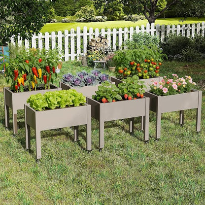 Fancyango Raised Garden Bed with Wheels 26.3" Hx2 -Gray | Resin Elevated Garden Planter Box with Drainage, Outdoor Planter Box for Veggies Herbs Patio Balcony Backyard