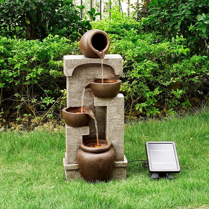 Teamson Home 28 in. Cascading Bowls and Stacked Stones LED Outdoor Water Fountain for Outdoor Living Spaces to Create a Calming Oasis in Gardens and Landscaping, on Patios, Balconies, Lawns, Brown | Outdoor Water Fountain, For Gardens and Landscaping, ...