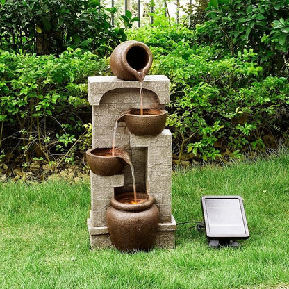 Teamson Home 28 in. Cascading Bowls and Stacked Stones LED Outdoor Water Fountain for Outdoor Living Spaces to Create a Calming Oasis in Gardens and Landscaping, on Patios, Balconies, Lawns, Brown | Outdoor Water Fountain, For Gardens and Landscaping, ...