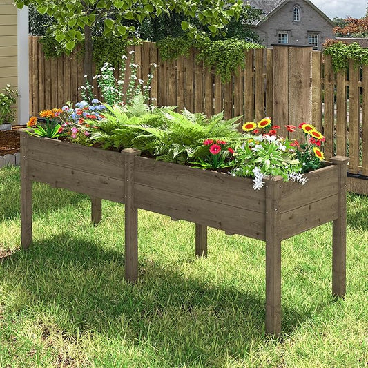 MUPATER 6'x1.8' Raised Garden Bed, Cedar Elevated Planter Box with 8 Drainage Holes, 6.8 Cubic Feet Potting Space, Wood Raised Garden Beds Outdoor with Six Legs for Garden, Patio and Greenhouse, Brown