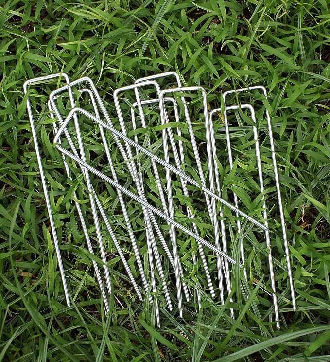 6 Inches Galvanized Garden Staples, Metal Tent StakeHeavy Duty U-Shaped Pins and Landscaping Staples for Sod Anchoring Landscape Fabric Irrigation Tubing (100, Silver)