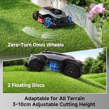 MOVA LiDAX Ultra 3000 AWD Robot Lawn Mower Wire Free RTK Free for up to 0.75 Acre*Dual Maps, 360° 3D LiDAR & AI Dual Vision Mapping, Robotic Mower with 4G, for 80% Slopes, Cutting Height 1.2”–3.9“