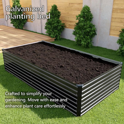 DIIYIV Galvanized Raised Garden Bed Kit Outdoor Patio,8x2x2ft Large Rectangular Metal Planter Boxes,Deep Root Box Planter for Gardening,Vegetables,Flowers,Herbs-Black