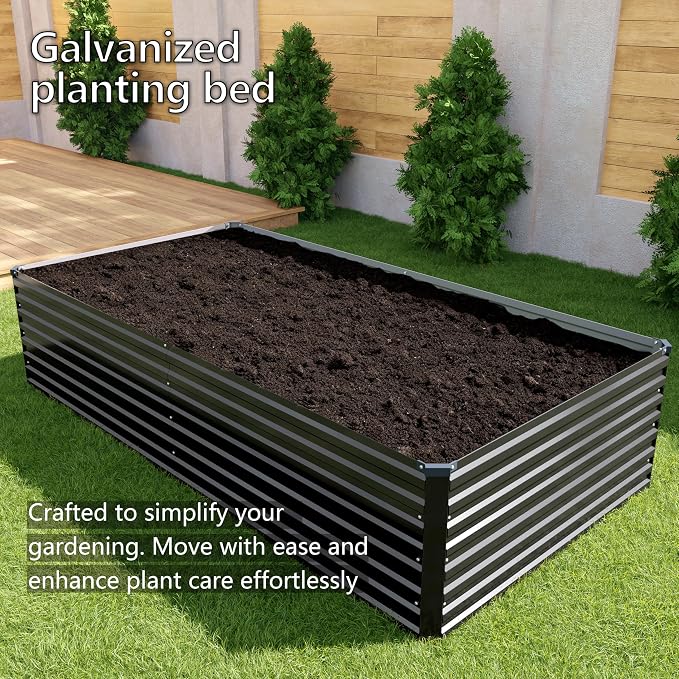 DIIYIV Galvanized Raised Garden Bed Kit Outdoor Patio,12x2x2ft Large Rectangular Metal Planter Boxes,Deep Root Box Planter for Gardening,Vegetables,Flowers,Herbs-Black