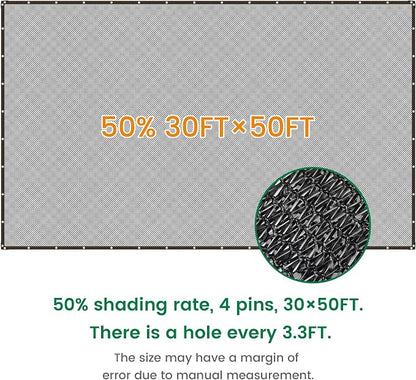 Shade Cloth, 30FT X 50FT 50% Black Outdoor Woven Sun Shade with Grommets, Durable Breathable Netting Shading Antifreezing for Patio, Garden, DIY Home, Plants Cover, Greenhouse, Dog Kennel