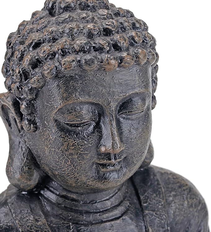 MyGift 11.5 Inch Sitting Buddha Statue, Gray Resin Meditation Figurine for Zen, Yoga, Prayer, Altar, Garden, or Spiritual Home Décor