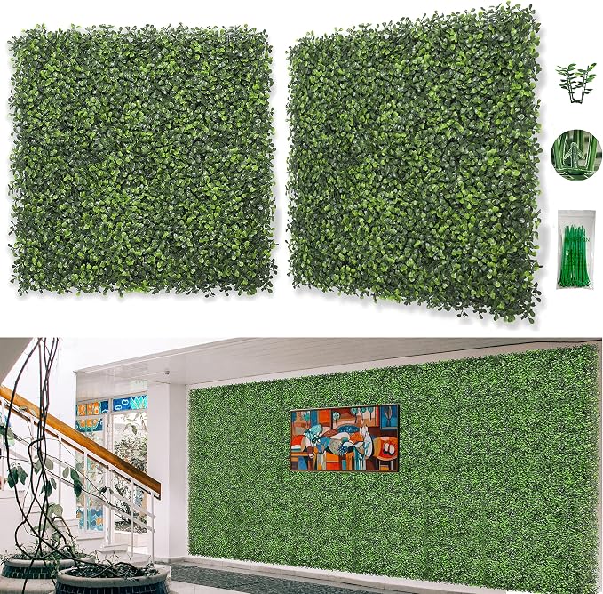 Bybeton 6pk 20"x20" Boxwood Grass Wall UV-Anti Privacy Fence Screen | 6pk Dense Boxwood Grass Wall. UV-Anti & Odorless. Easy DIY Snap-Lock. For Fence, Balcony & Garden.