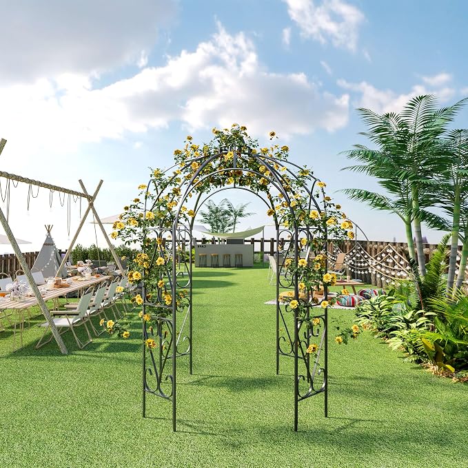 OUTOUR Versatile Oversized 9FT Iron Garden Gazebo Arbour Arbor Heavy Duty Metal ArchTrellis Support for Plants Climbing Garden Outdoor Yard Patio Wedding Party Ceremony Decor Arch