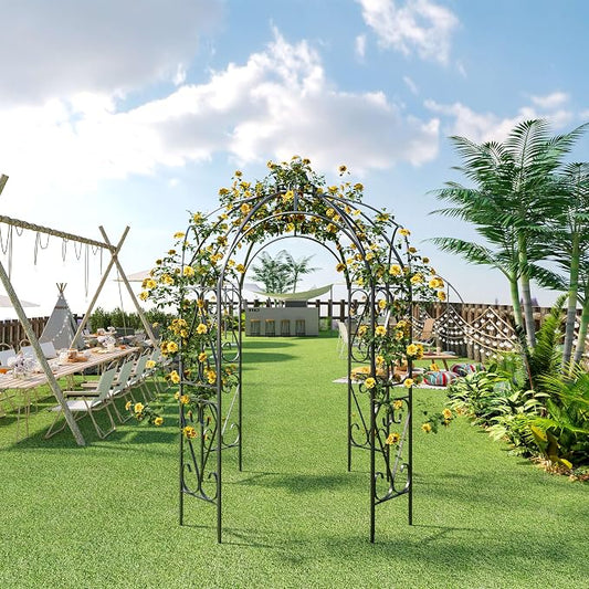OUTOUR Versatile Oversized 9FT Iron Garden Gazebo Arbour Arbor Heavy Duty Metal ArchTrellis Support for Plants Climbing Garden Outdoor Yard Patio Wedding Party Ceremony Decor Arch