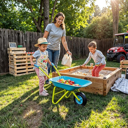 G & F Kids Metal Wheelbarrow, Child-Size Steel Garden Wheelbarrow for Toddlers & Kids, Sturdy Single-Wheel Design for Outdoor Play, Gardening & Sandbox Fun Activities, 28" H x 12" W Kid Size