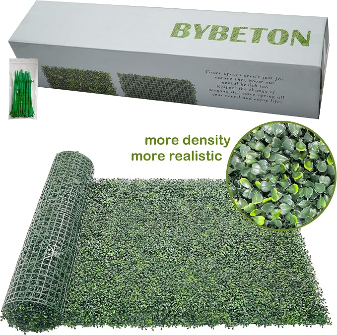 Bybeton 40"x120"(33sqft) Ivy Privacy Fence Screen Odorless Boxwood Hedge | Ultra-Dense 33sqft Grass Wall for 100% Privacy. Odorless & Fire Retardant. UV-Protected 5+ Years. Easy DIY with Zip Ties.