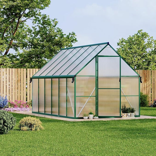 GarveeLife 8X12FT Polycarbonate Greenhouse with Aluminum Frame, Polycarbonate Greenhouse for Outdoors, Greenhouses with Ventilation and Rain Gutter, Aluminum Large Walk-in Greenhouses for Outside
