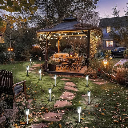 GIGALUMI Solar Pathway Lights, Stainless Steel IP44 Waterproof Auto On/Off Outdoor LED Solar Landscape Lights for Garden, Yard, Patio, Path and Walkway(12 Pack, Cold White)