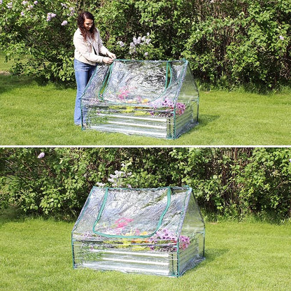 Sunnydaze Steel Raised Garden Bed with Mini Greenhouse - Outdoor Greenhouse Kit - 2 Zippered Doors - Clear - 4' x 3'
