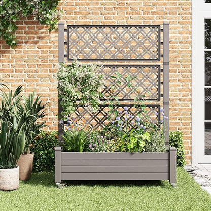 Elevated Raised Garden Bed with Wheels,Planter Box,Gray-61.2" h | Resin Planter Box with Drainage Holes, Water Monitor, Wheels for Garden Patio Backyard