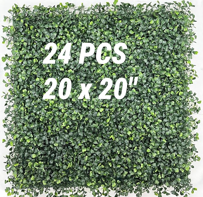 Boxwood Panels 24 Pcs 20"x20" Grass Wall Privacy Screen for Fence | Grass Wall Panels UV Resistant Artificial Boxwood Hedge Panels for Commercial Restaurant Deck.Indoor Outdoor Party
