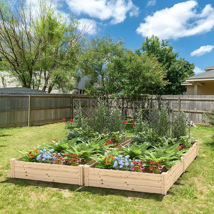 MUPATER 25.8 Cubic Feet Wooden Raised Garden Bed, Garden Bed Outdoor with Mortise & Tenon Design, 49” Wx95 ”Lx11” H Planters for Outdoor Plants, Herbs, Vegetables, and Flowers, Garden, Natural Wood