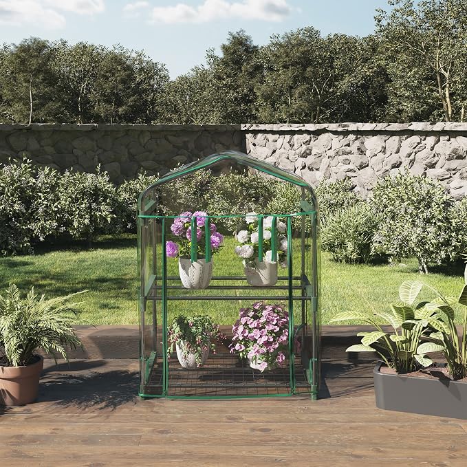 2 Tier Mini Greenhouse - Portable Greenhouse with Steel Frame and PVC Cover for Indoor or Outdoor - 27 x 19 x 37.5-Inch Green House by Pure Garden