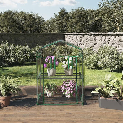 2 Tier Mini Greenhouse - Portable Greenhouse with Steel Frame and PVC Cover for Indoor or Outdoor - 27 x 19 x 37.5-Inch Green House by Pure Garden