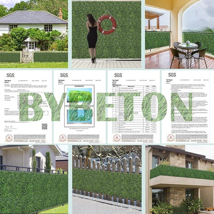 Bybeton Artificial Grass Wall Panel,10"x 10"(12Pcs) Boxwood Faux Green Wall Panels for Interior Wall, Backdrop Wall,Garden Wall and Indoor Outdoor Plant Wall Decor | 12pk Dense Grass Wall Panels. UV-Resistant. Easy DIY Snap-Lock. For Balcony, Fence, Ga...