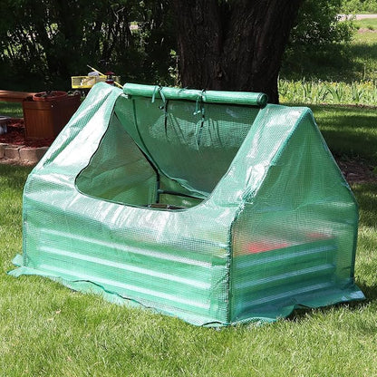 Sunnydaze Steel Raised Garden Bed with Mini Greenhouse - Outdoor Greenhouse Kit - 2 Zippered Doors - Green - 4' x 3'