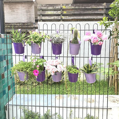 LaLaGreen Outdoor Rail Planter (4 in, 10 Pack) Purple Metal Railing Pots | Rail hanging planters for balcony, apartment, patio, porch, deck, herb, succulent, cactus pots, outdoor plants