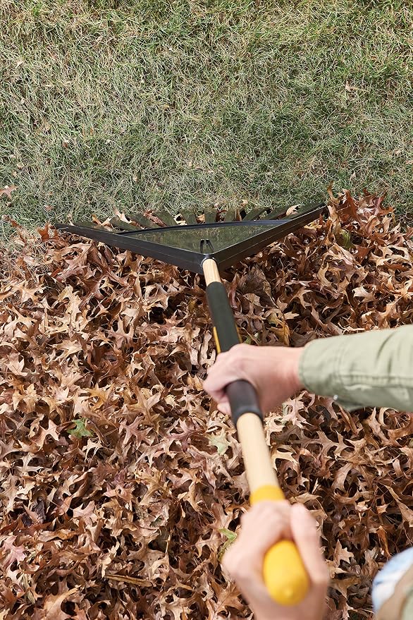True Temper 20212010 Clog Free Leaf Rake with Hardwood/Steel Handle, 24 in. for Leaves, Grass, Clippings, Twigs, Pine Needles, Acorns, Debris, Black