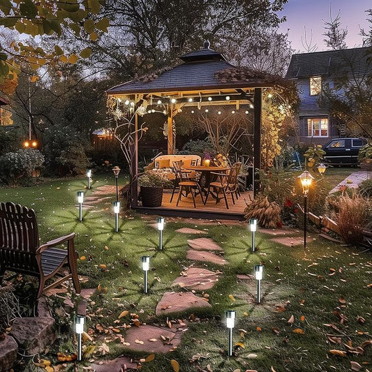 GIGALUMI Solar Pathway Lights, Stainless Steel IP44 Waterproof Auto On/Off Outdoor LED Solar Landscape Lights for Garden, Yard, Patio, Path and Walkway(20 Pack, Cold White)