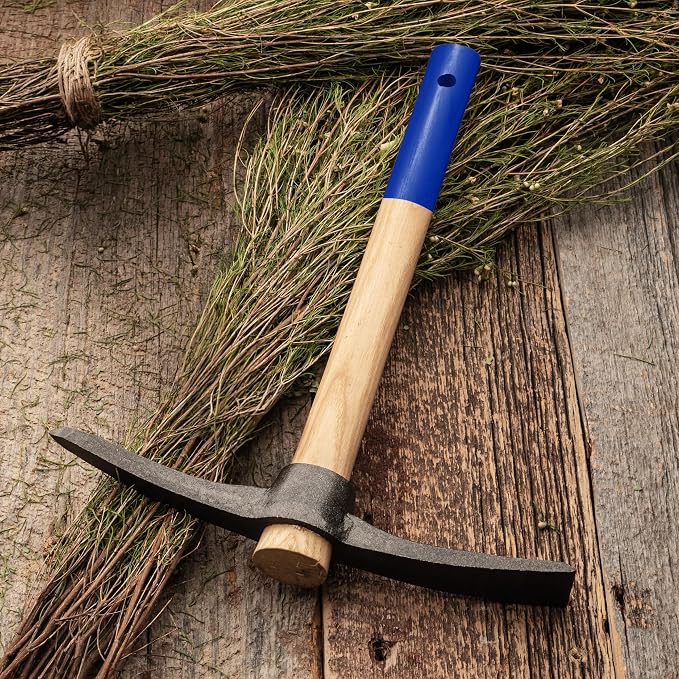 16” Hand Pick Axe - Forged Steel Pickaxe for Digging, Loosening Soil, or Weeding Tool - Dual Headed Adze Garden Hoe and Pick Mattock Digging Tool with Wood Handle by Kings County Tools