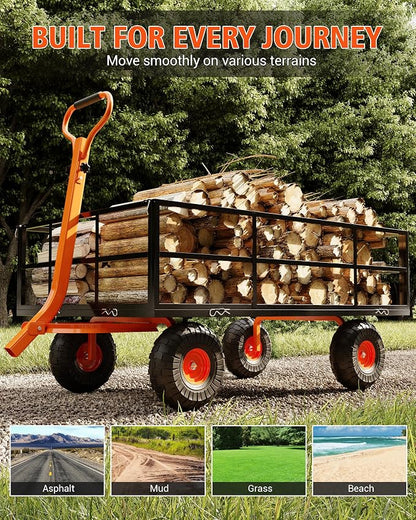GarveeLife Heavy Duty Steel Garden Cart, 1200 LBS Capacity 3 in 1 Pullable Garden Wagon with 13 in Wheels, for Gardening Soil, Tools, and Plant Transport