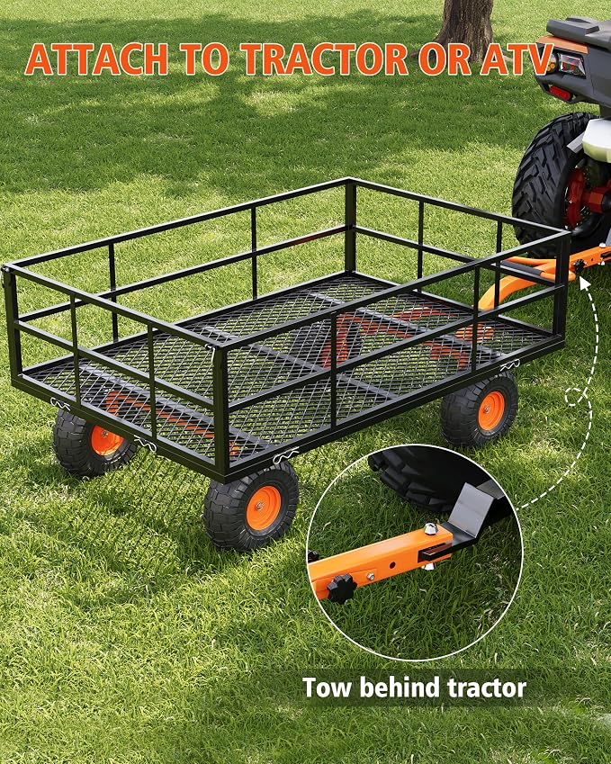 GarveeLife Heavy Duty Steel Garden Cart, 1200 LBS Capacity 3 in 1 Pullable Garden Wagon with 13 in Wheels, for Gardening Soil, Tools, and Plant Transport
