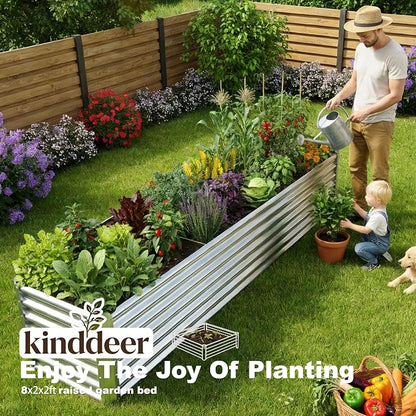8x2x2ft Raised Garden Bed Kit, Galvanized Planter Garden Boxes Outdoor, Metal Raised Garden Beds for Vegetables,Fruits, Flower,Silver