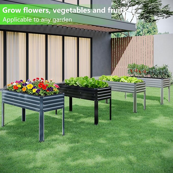Vengarus 2PCS 48×18×30in Galvanized Raised Garden Bed Outdoor with Legs Set | 300 Lb Capacity, Galvanized Steel, Rust-Resistant, Elevated Planter Box for Outdoor Garden, Patio, Balcony, Backyard, Grey
