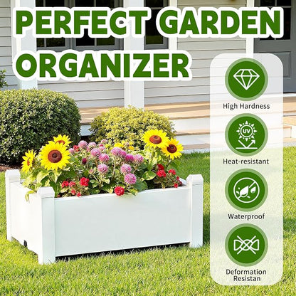 PatioZen 14 Gallon Raised Garden Bed, Self-Watering Raised Planter Box with Drainage Plug & Gauge for Vegetables Flowers Herbs Succulents, Rustproof Resin for Backyard Patio Porch (Ashen)
