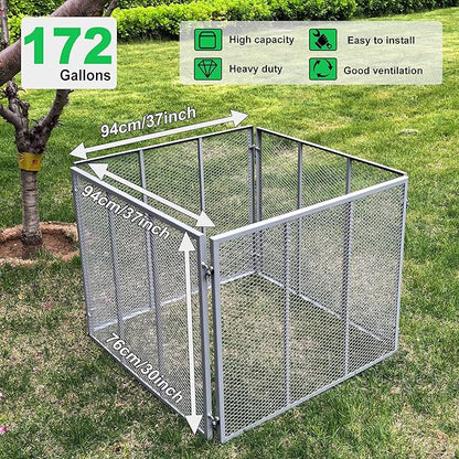 Large Compost Bin Outdoor - Metal Wire Mesh Compost Bins with Rust-Proof Coating, Easy to Assemble Square Garden Compost Bin for Yard Waste, Leaves & Kitchen Scraps 37x37x30 Inches Gray