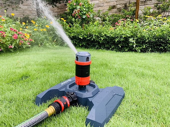 Eden 94123 4-Pattern Adjustable Mobile Rotary Gear Drive Sprinkler W/Quick Connect Starter Set, 360 Degree Coverage