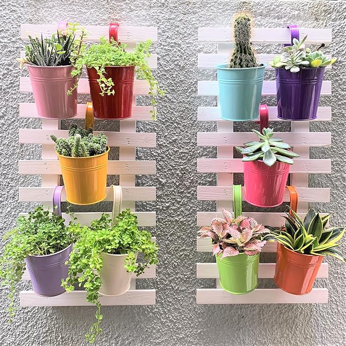 LaLaGreen Colorful Rail Planter (4 in, 10 Pack) Metal Fence Railing Pot | Rail planters for balcony, apartment, patio, porch, deck, over rail, herb, succulent, flower boxes, outdoor plants