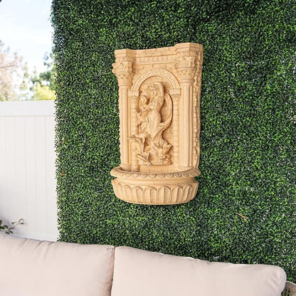 XBrand 30.3" Solar Pot Fountain, Tall Brown Maiden Holding Pot Wall Fountain, Outdoor Water Fountain, Polyresin