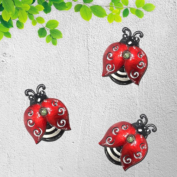 Metal Ladybugs Wall Art Decor, Large Ladybugs Wall Sculpture, Garden Decor | BVLFOOK; Hanging for Outdoor; Garden décor; Yard décor; Lawn Patio; 9.5 * 7 Inch, 3 Pack; Gift for Family
